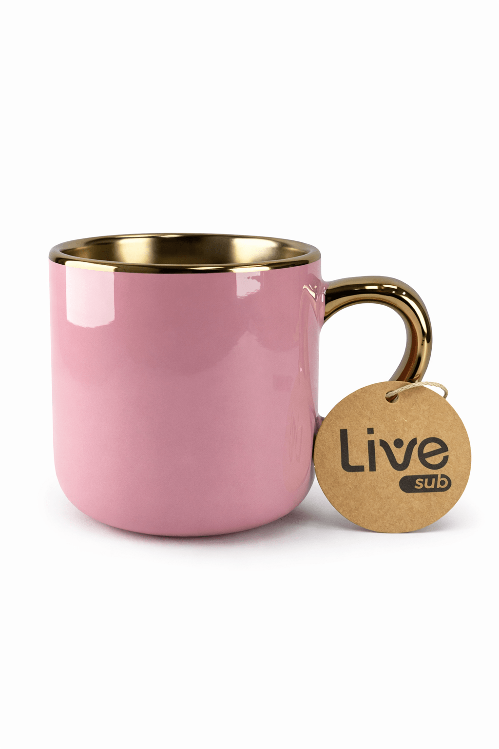 Caneca Cerâmica 400ml Rosa Imperial com Interior e Alça Dourados para Personalização