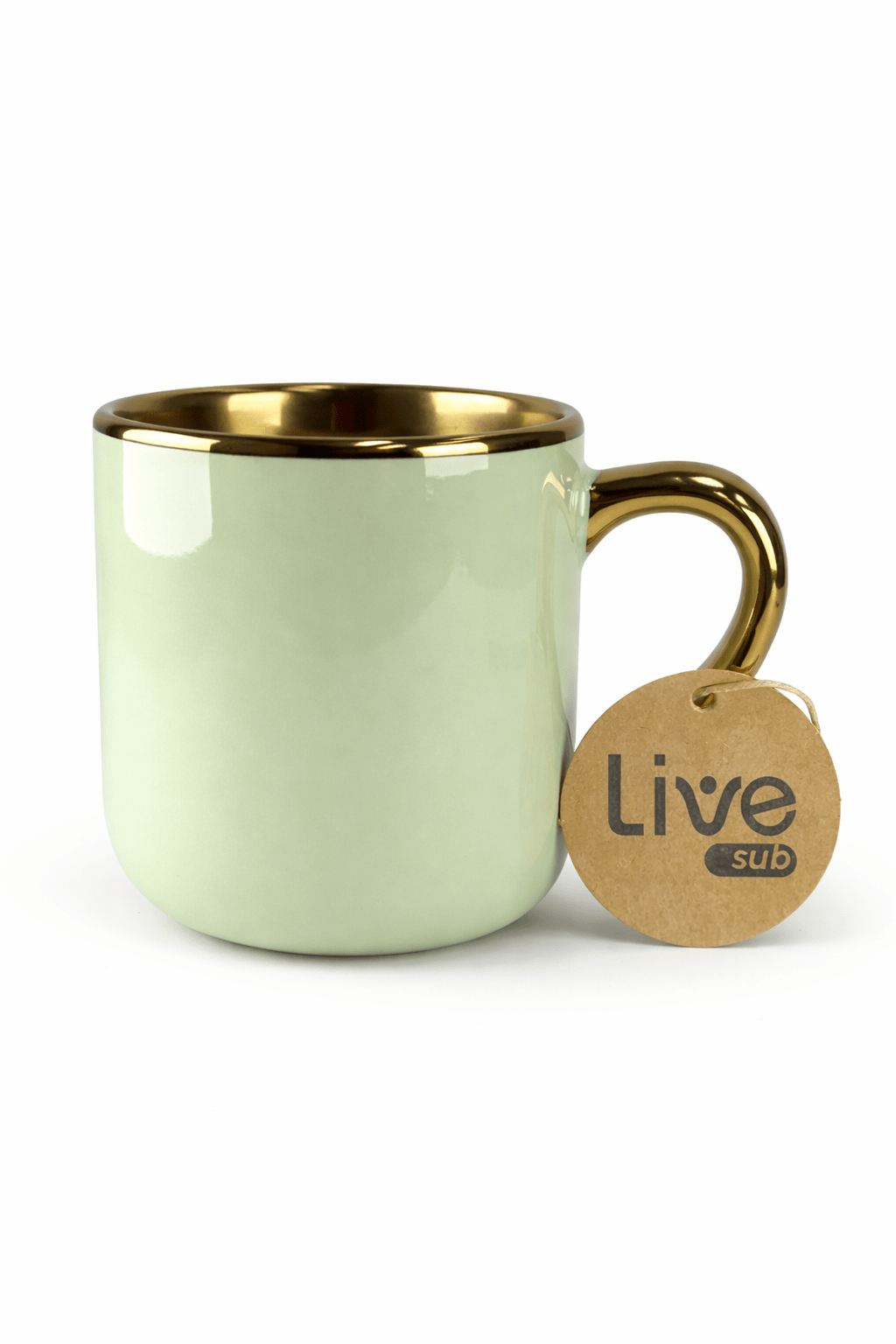 Caneca Cerâmica 400ml Verde Menta com Interior e Alça Dourada para Personalização