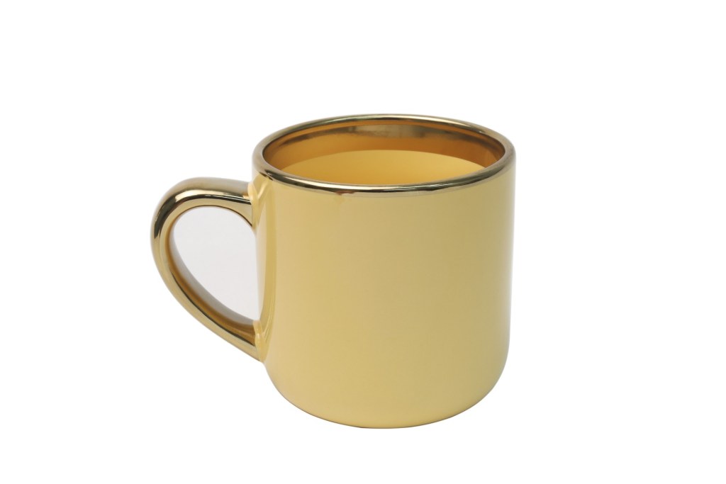 Caneca Cerâmica Amarela Imperial 400ml com Interior e Alça Dourados para Personalização