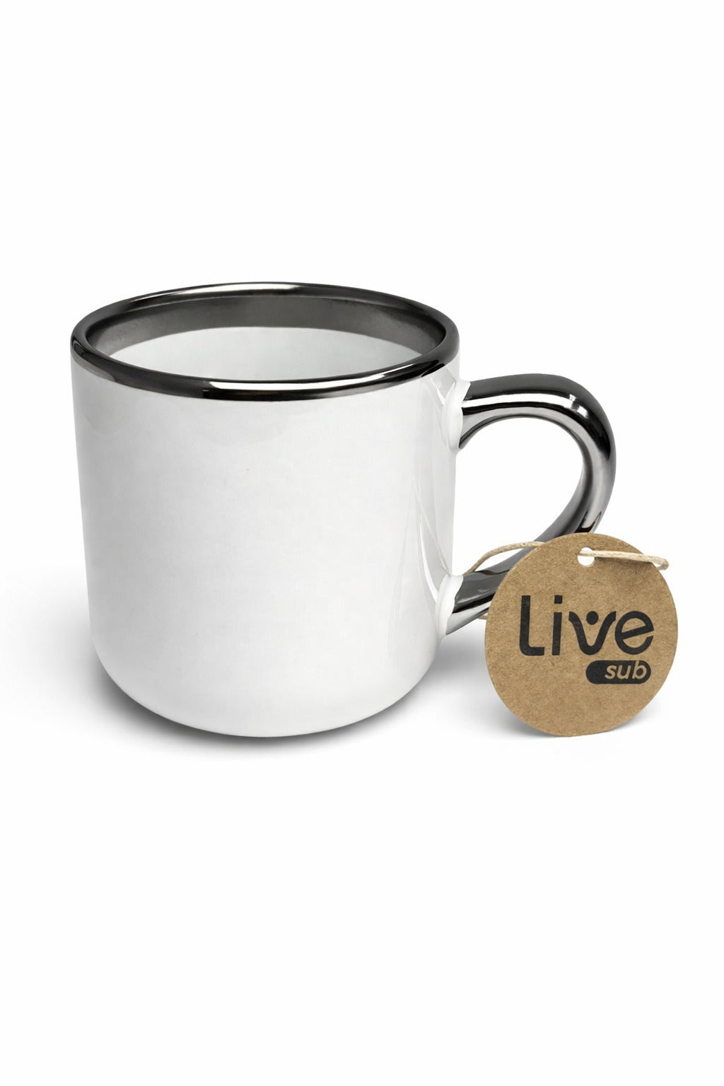 Caneca Cerâmica com Alça e Borda Prata para Personalização - Elegante e Resistente