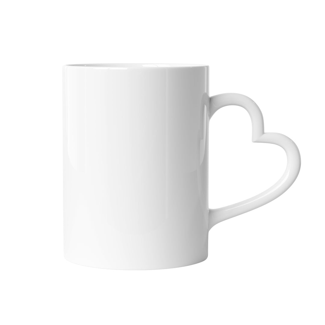 Caneca de Cerâmica Branca 325ml com Alça Coração para Sublimação