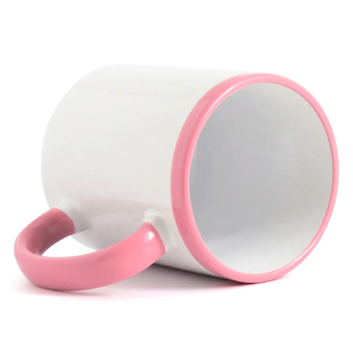 Caneca de Cerâmica Branca 325ml com Alça e Faixa Rosa para Sublimação