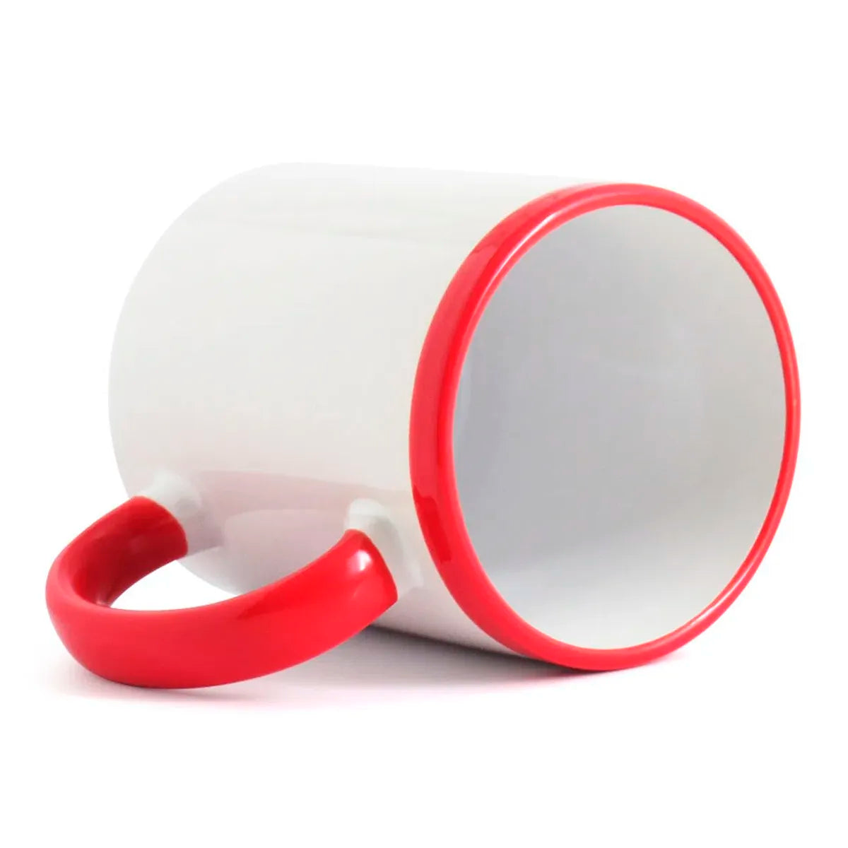 Caneca de Cerâmica 325ml Branca com Alça e Faixa Vermelha para Sublimação