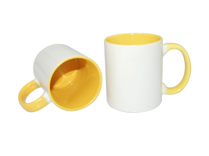 Caneca de Cerâmica Branca 325ml com Interior Amarelo para Sublimação