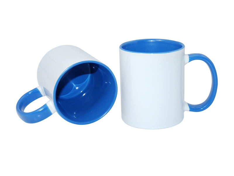 Caneca de Cerâmica Branca 325ml com Interior e Alça Azul para Sublimação