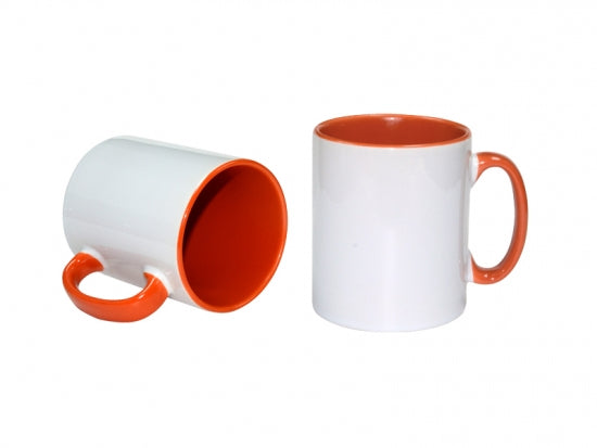 Caneca de Cerâmica Branca com Interior Laranja 325ml para Sublimação
