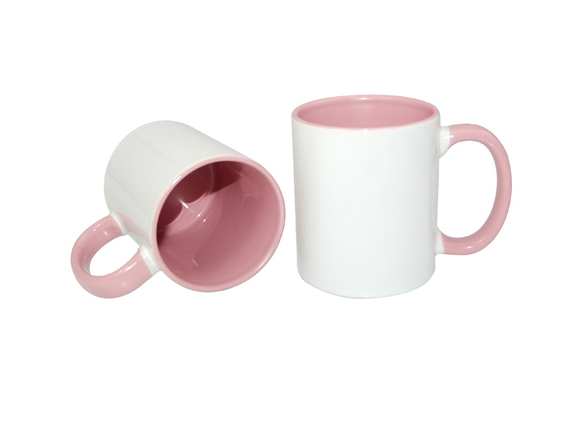 Caneca de Cerâmica Branca 325ml com Interior e Alça Rosa para Sublimação