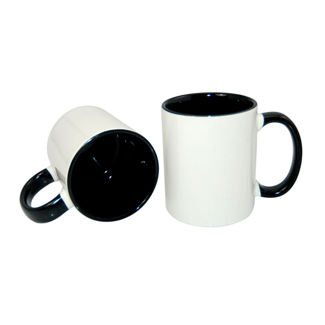 Caneca de Cerâmica 325ml Branca com Interior e Alça Pretos para Sublimação
