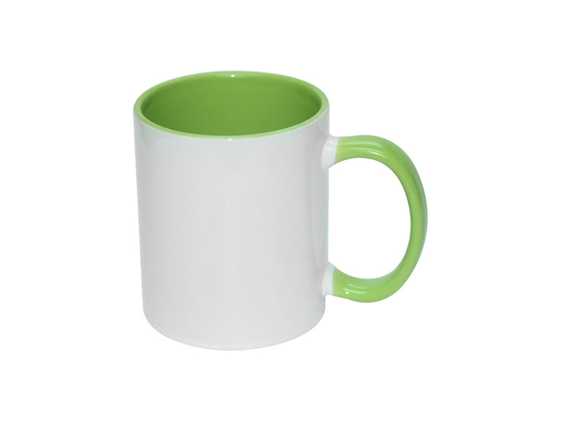 Caneca de Cerâmica Branca 325ml com Interior e Alça Verde Claro para Sublimação