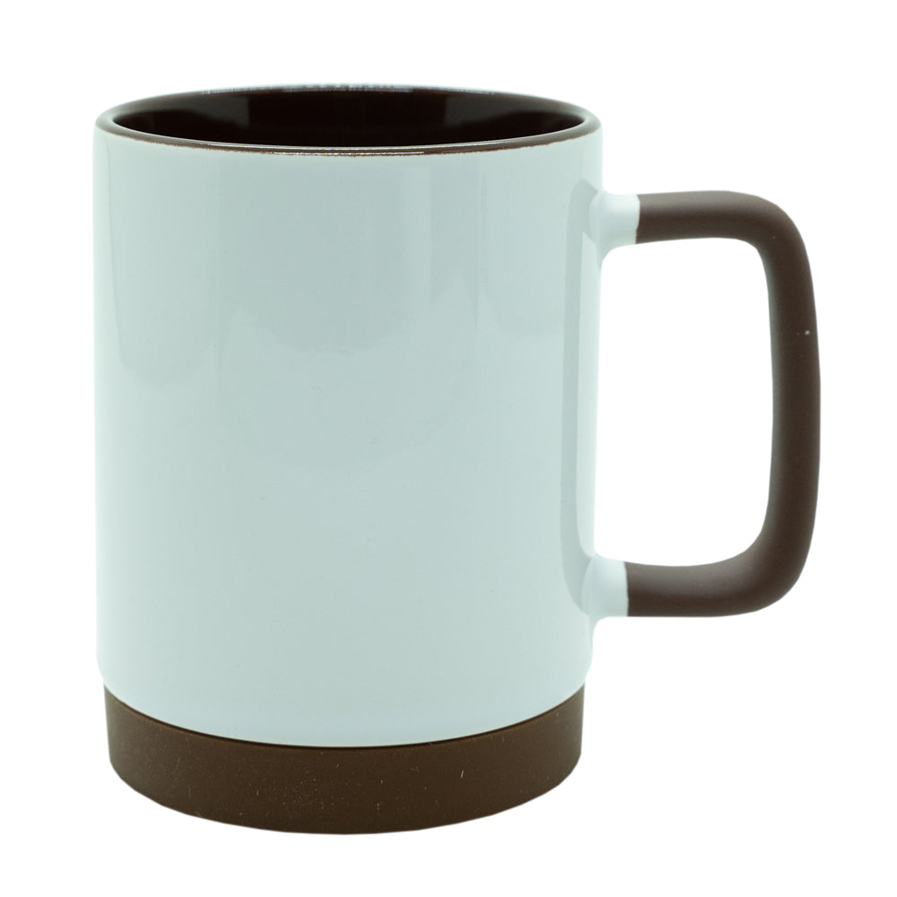 Caneca de Cerâmica Branca 325ml com Alça Soft e Base de Silicone Antiderrapante para Personalização