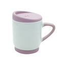 Caneca de Cerâmica Branca 400ml com Tampa e Alça Rosa para Sublimação