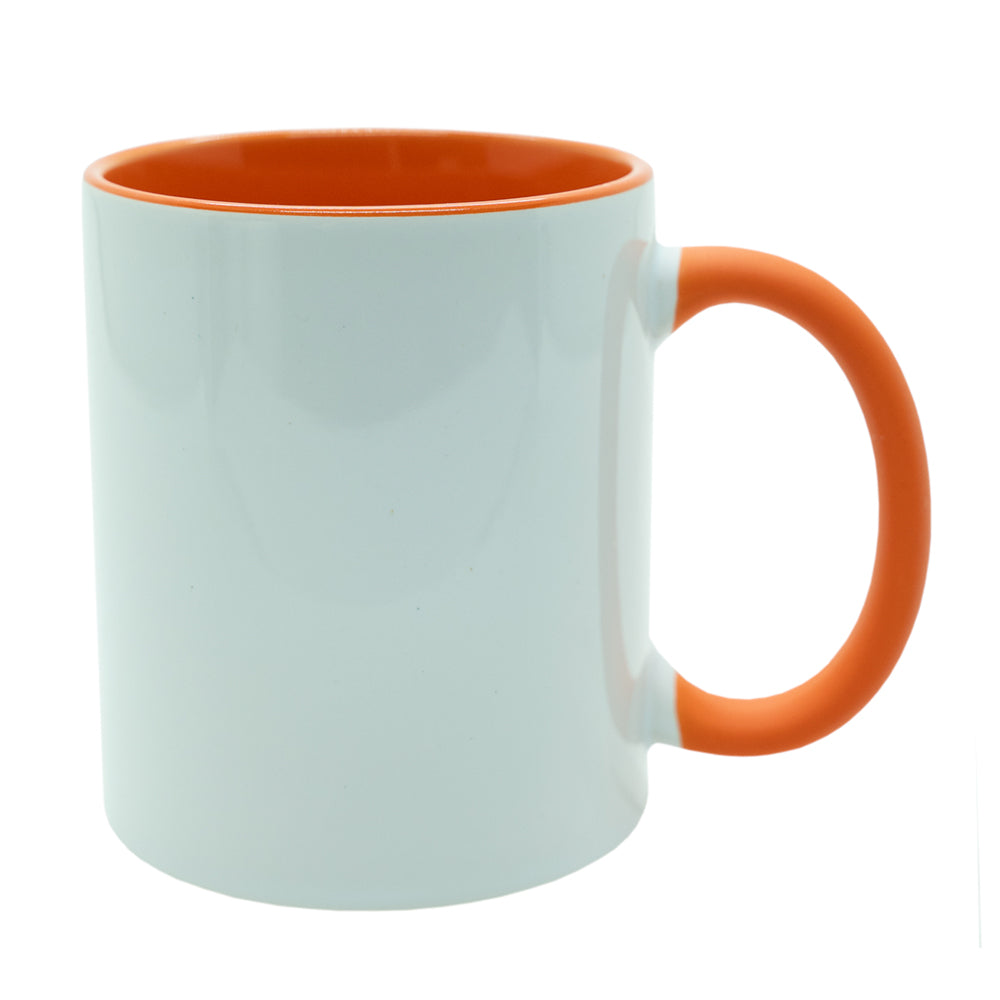 Caneca de Cerâmica 325ml com Alça Soft e Interior Laranja para Sublimação