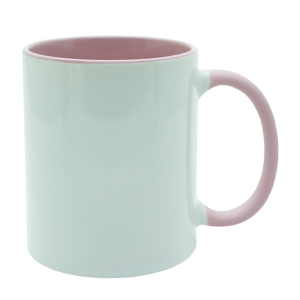 Caneca de Cerâmica 325ml Branca com Alça Soft e Interior Rosa para Sublimação