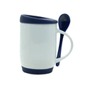 Caneca de Cerâmica Branca 325ml com Colher e Tampa Azul para Sublimação