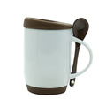 Caneca de Cerâmica Branca 325ml com Colher, Tampa e Alça Soft para Sublimação
