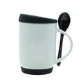 Caneca de Cerâmica Branca 325ml com Colher e Tampa de Silicone Preto para Sublimação