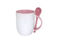 Caneca de Cerâmica Branca 325ml com Colher Rosa para Sublimação