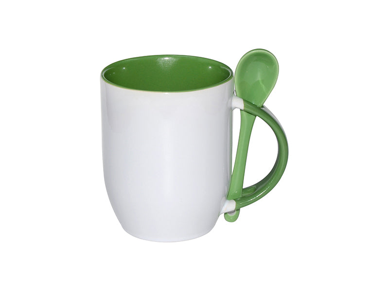 Caneca de Cerâmica 325ml Branca com Interior Verde e Colher para Sublimação