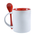 Caneca Reta de Cerâmica 325ml Branca com Interior Vermelho e Colher para Sublimação