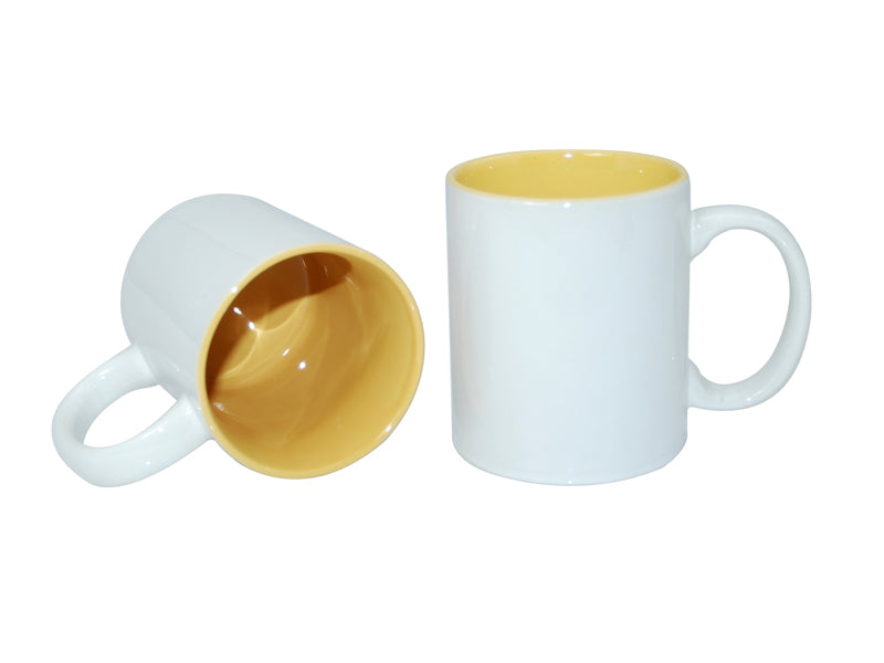 Caneca de Cerâmica Branca 325ml com Interior Amarelo para Sublimação