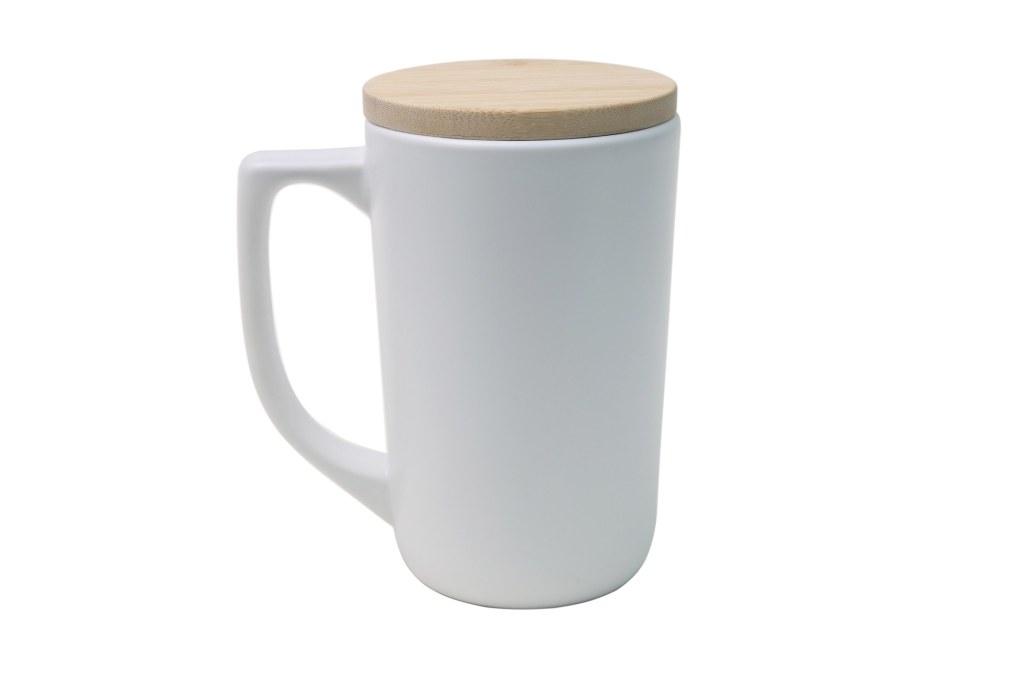 Caneca de Cerâmica 470ml com Tampa de Bambu Sustentável para Personalização