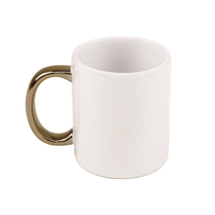 Caneca de Cerâmica Premium Branca 325ml com Alça Dourada para Sublimação