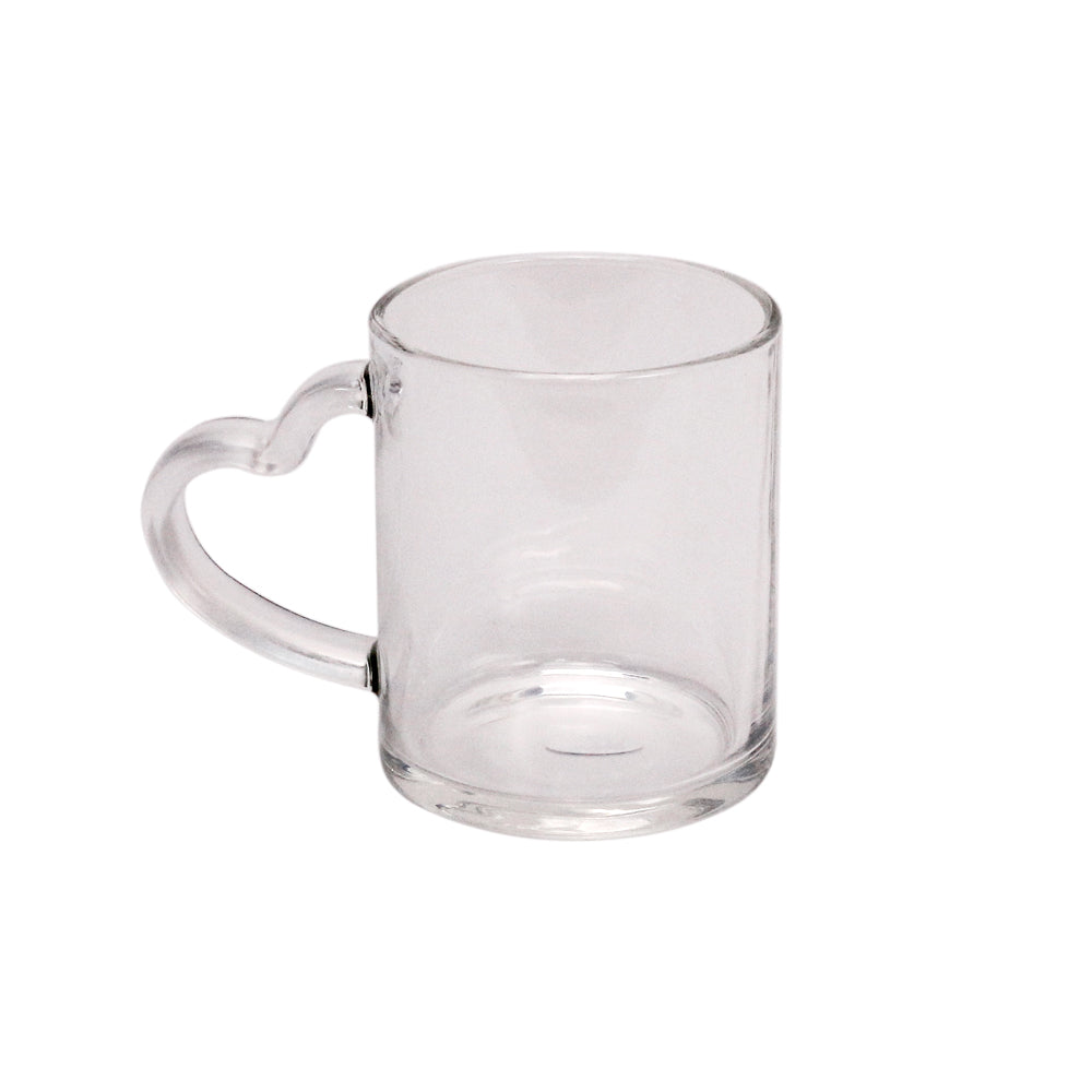 Caneca de Vidro Cristal 325ml com Alça Coração para Personalização
