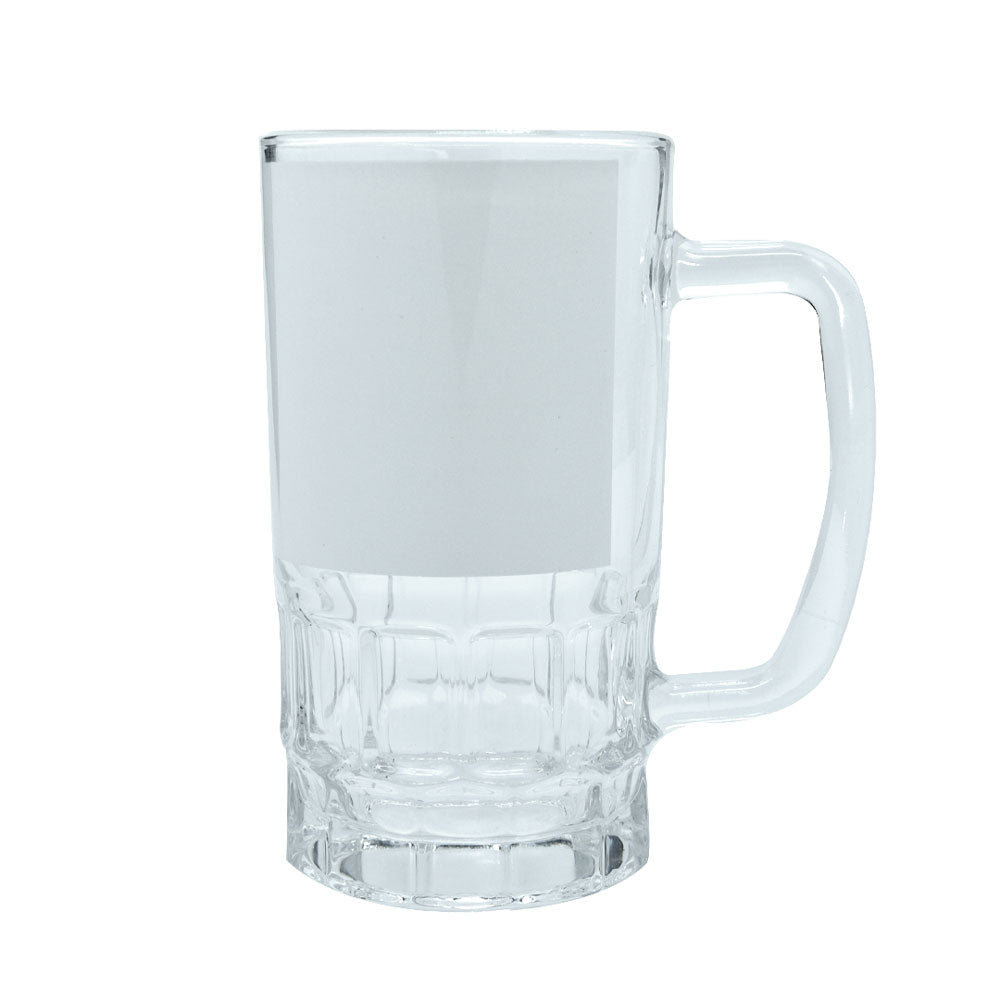 Caneca de Vidro Cristal 590ml com Tarja Branca para Sublimação