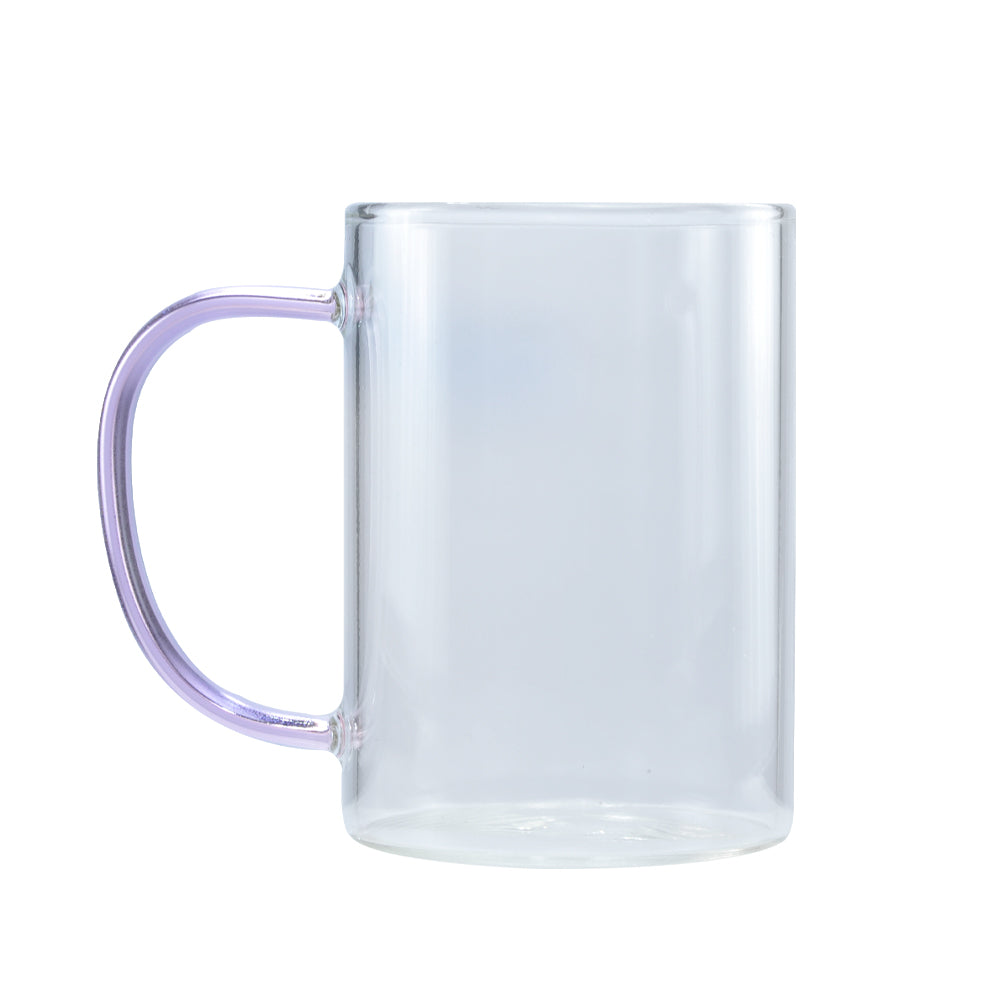Caneca de Vidro Cristal 300ml com Alça Rosa para Sublimação