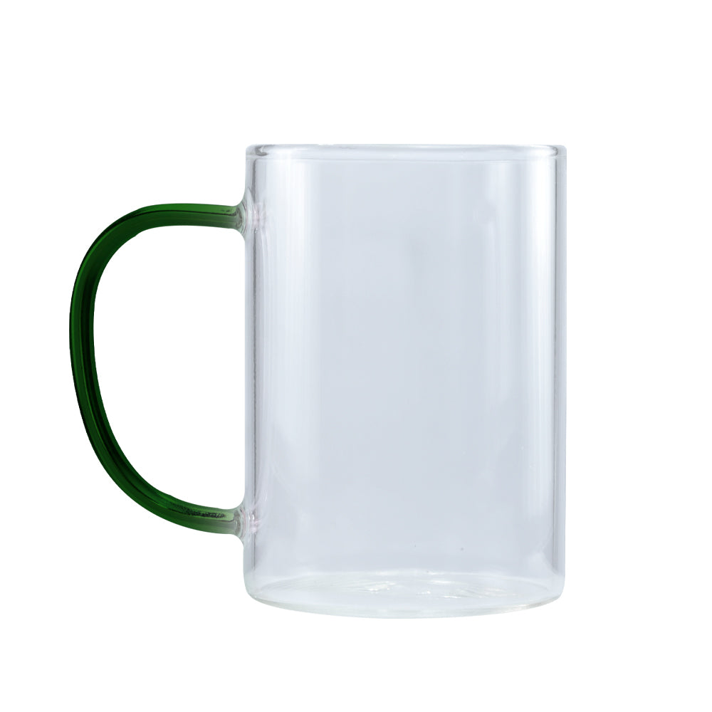 Caneca de Vidro Cristal 300ml com Alça Verde Escuro para Sublimação