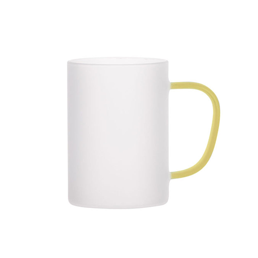 Caneca de Vidro Fosco 300ml com Alça Amarela para Personalização e Uso Diário