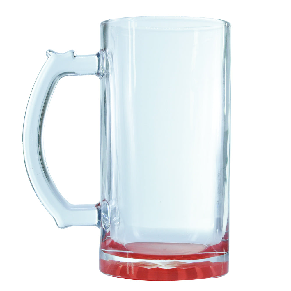 Caneca de Vidro Cristal 475ml com Base Vermelha para Sublimação