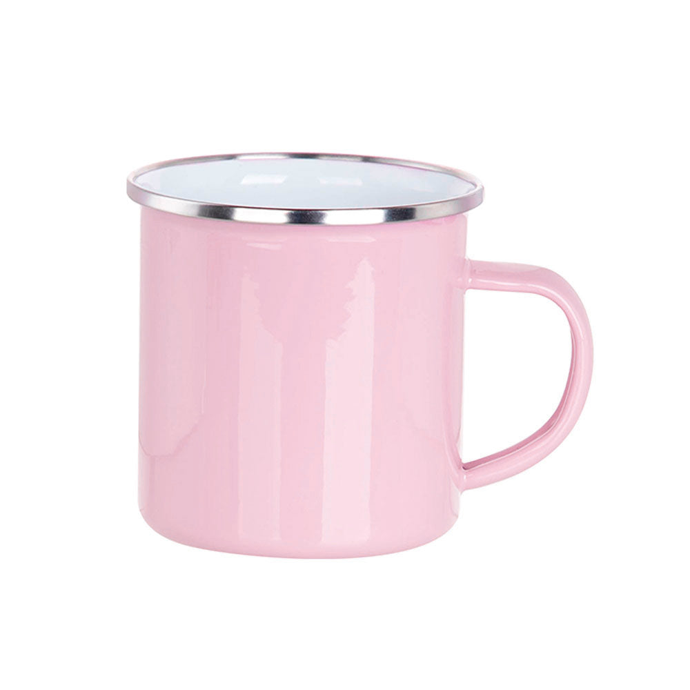 Caneca Esmaltada Rosa Claro 360ml com Borda Prata para Sublimação