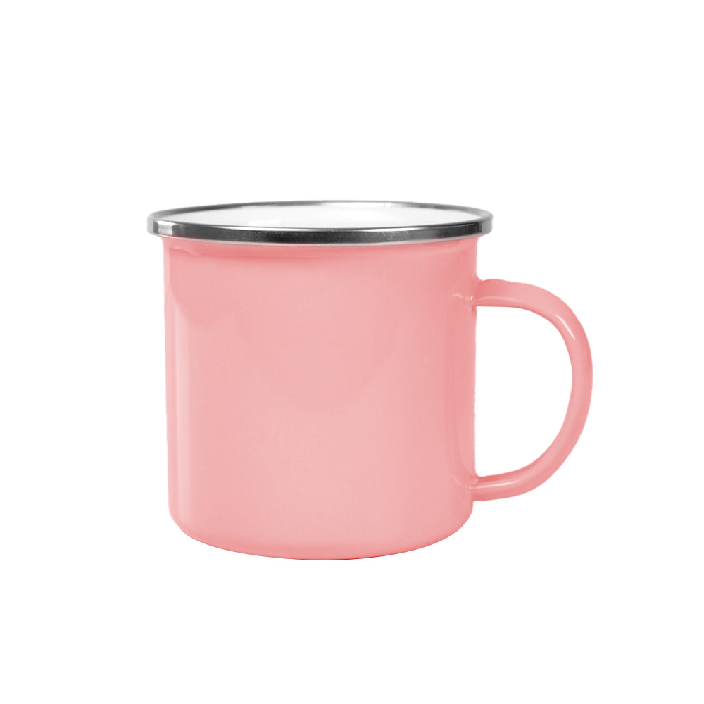 Caneca Esmaltada Rosa Coral 360ml com Borda Prata para Sublimação