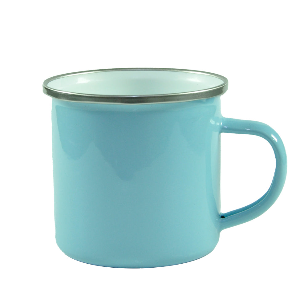 Caneca Esmaltada Verde Menta 360ml com Borda Prata para Sublimação