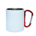 Caneca de Inox 300ml Branca com Alça Mosquetão Vermelho para Sublimação