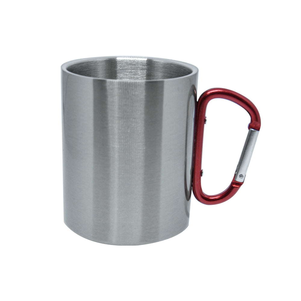 Caneca de Inox Prata 300ml com Alça Mosquetão para Sublimação
