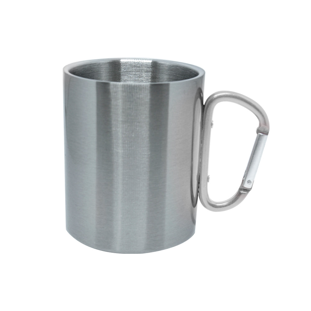 Caneca Inox 400ml com Alça Mosquetão Prata para Sublimação