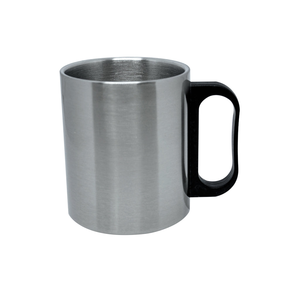 Caneca de Inox Prata 300ml com Alça Plástica para Sublimação