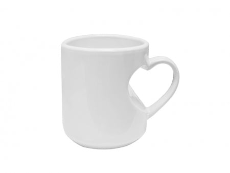 Caneca de Cerâmica Branca 325ml com Alça Coração para Sublimação