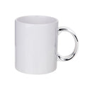 Caneca de Cerâmica Premium 325ml Branca com Alça Cromada Prata para Sublimação