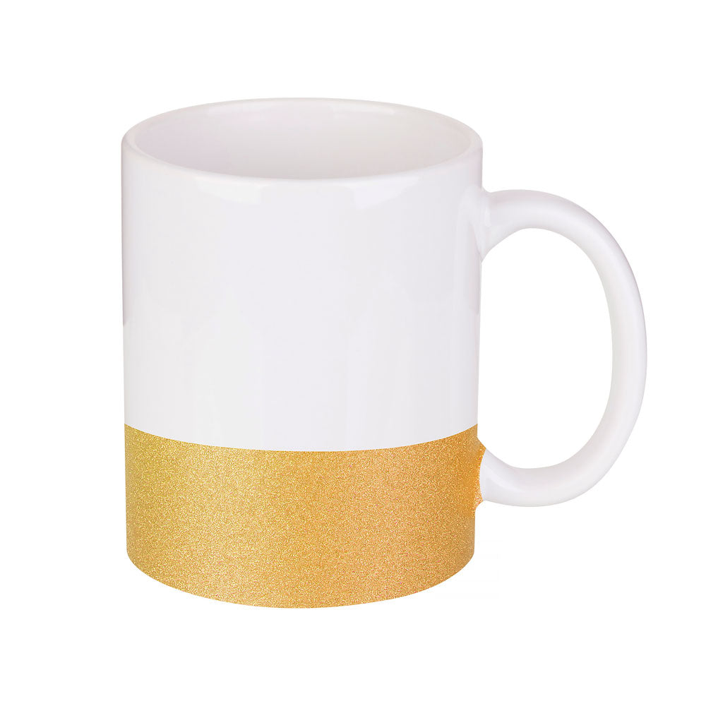 Caneca de Cerâmica Branca 325ml com Base Glitter Dourado para Sublimação