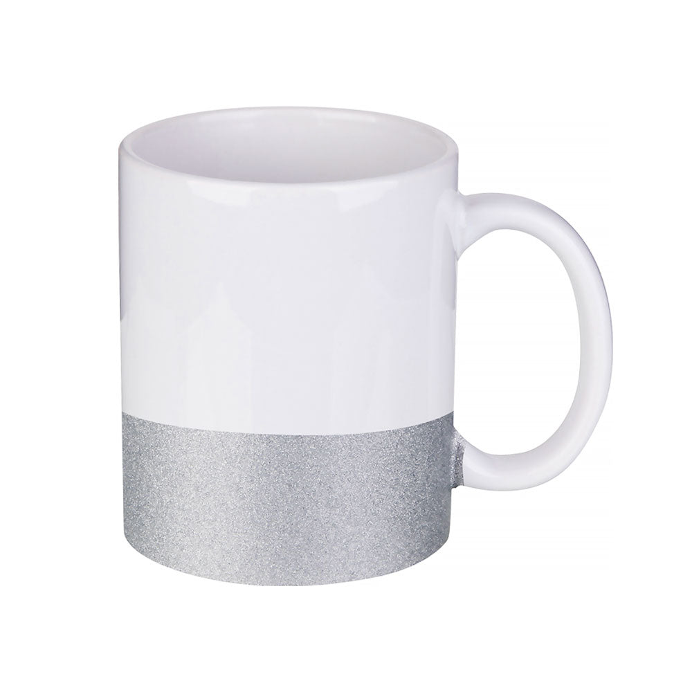 Caneca de Cerâmica Branca 325ml com Base Glitter Prata para Sublimação