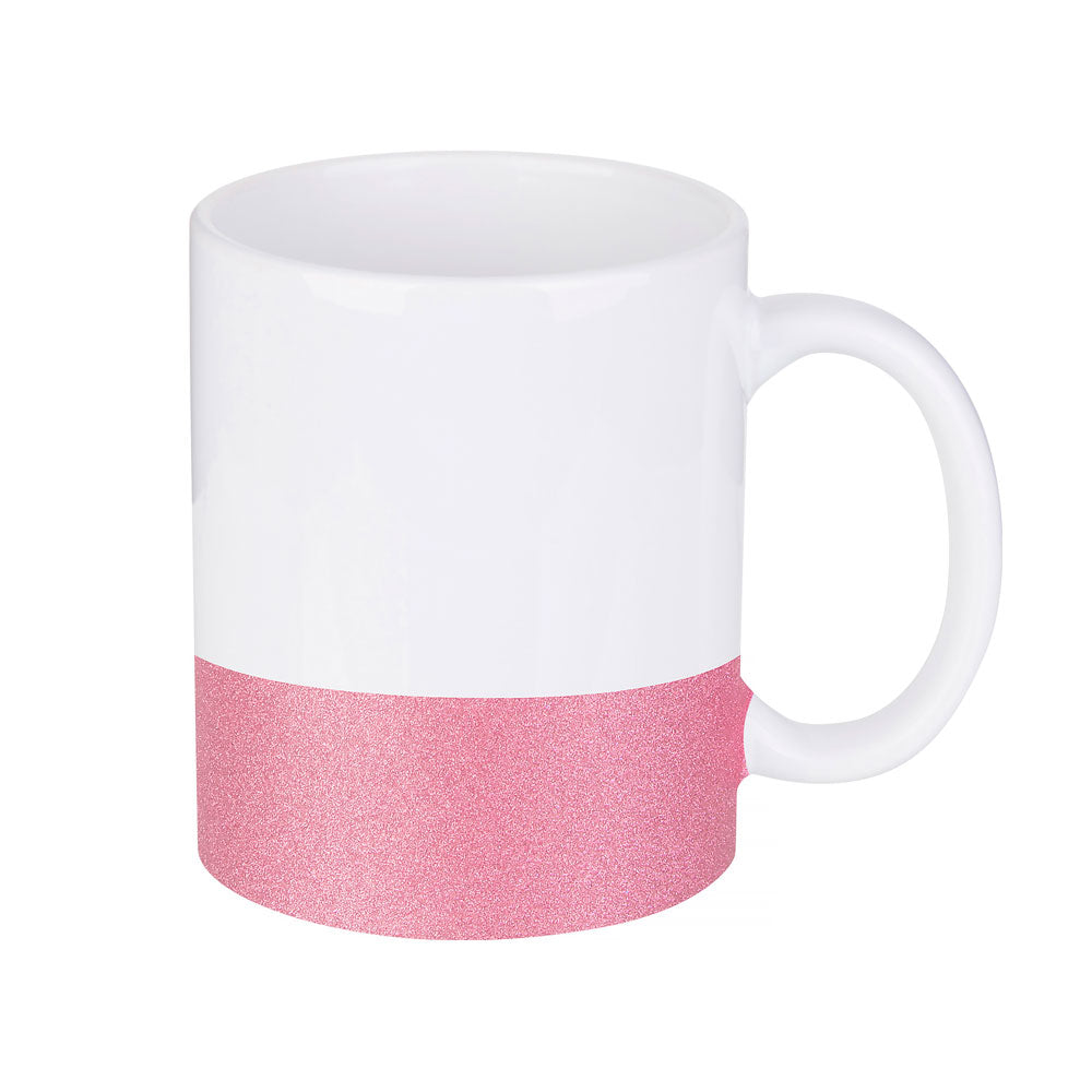 Caneca de Cerâmica Branca 325ml com Base Glitter Rosa para Sublimação