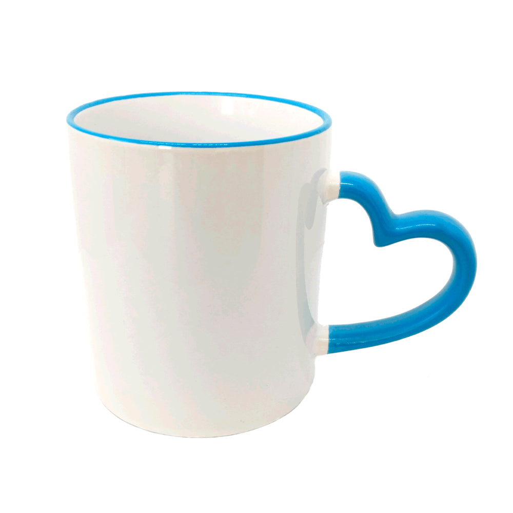 Caneca de Cerâmica 325ml Branca com Alça Coração Azul para Sublimação