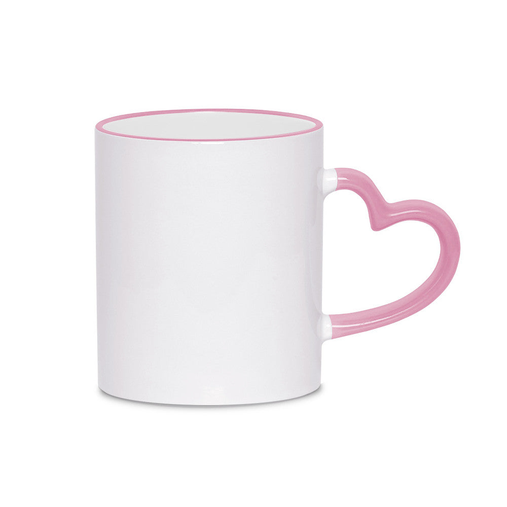 Caneca de Cerâmica 325ml com Alça Coração Rosa para Sublimação