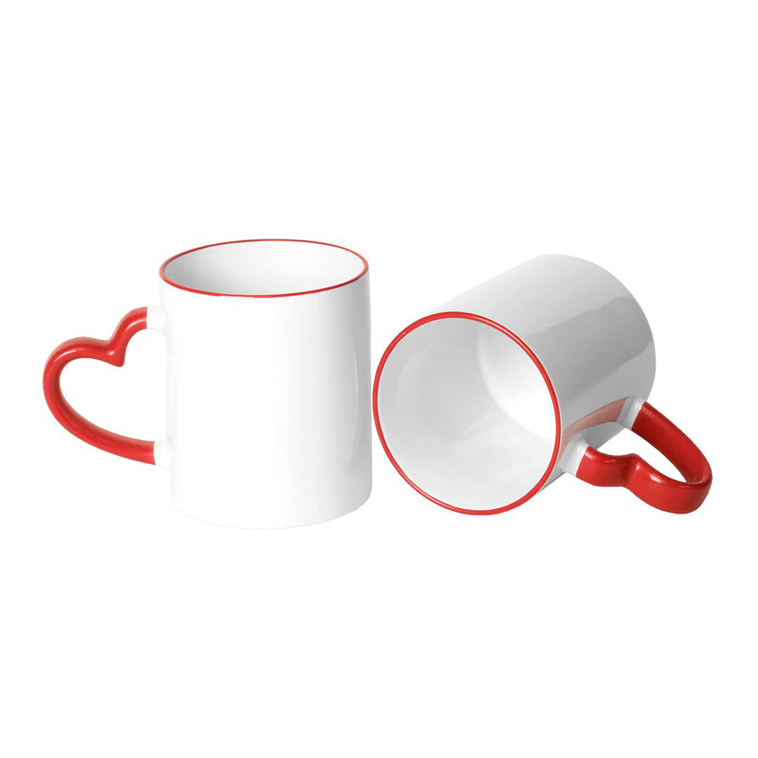 Caneca de Cerâmica 325ml com Alça Coração Vermelha para Sublimação