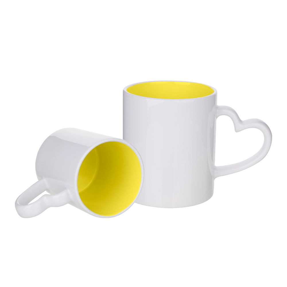 Caneca de Cerâmica 325ml com Alça Coração Amarela para Sublimação