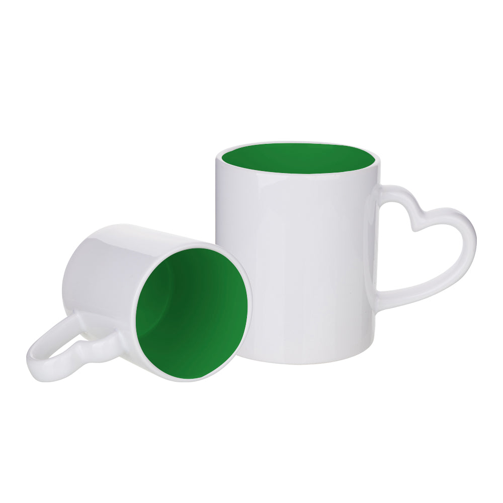 Caneca de Cerâmica 325ml com Alça Coração Verde para Sublimação LiVE