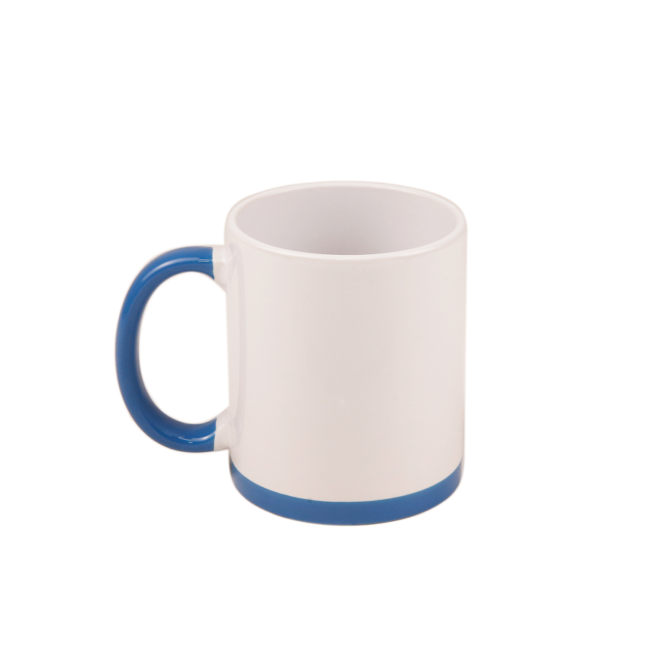 Caneca de Cerâmica 325ml Branca com Alça e Base Azul Claro para Sublimação